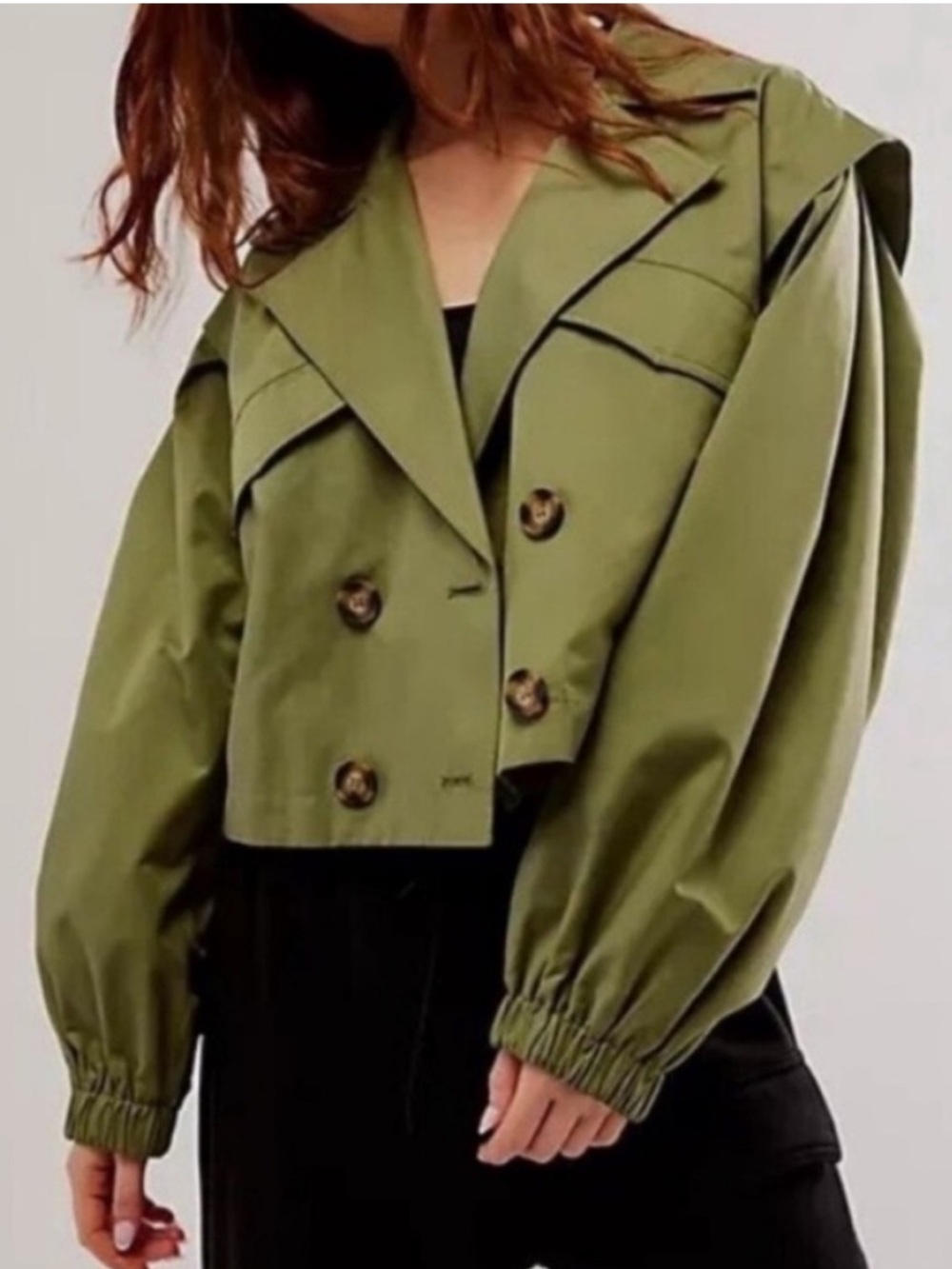 Free People XSmall Jacket Looking Glass Trench Coat lined cropped Loden green